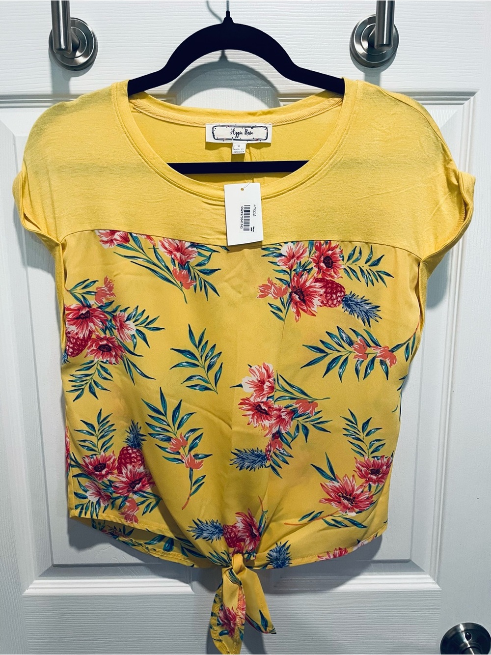 Hippie Rose Yellow Floral Tie-Front Crop Top